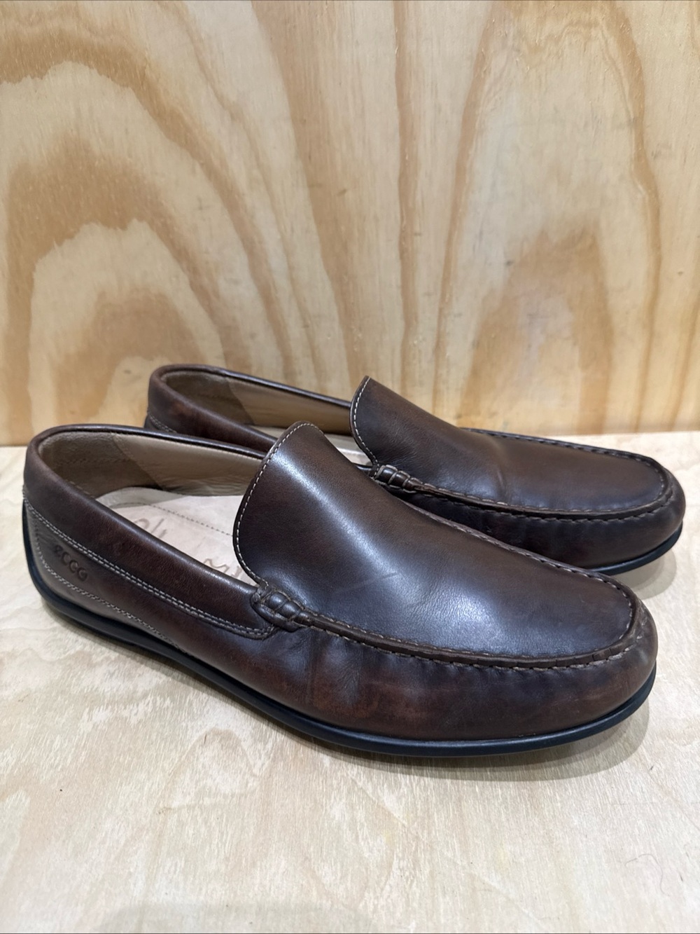 ECCO Men’s Brown Leather Slip-on Loafers Driving Shoes Size 10 1/2 ,EU 44